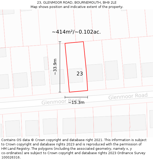 23, GLENMOOR ROAD, BOURNEMOUTH, BH9 2LE: Plot and title map