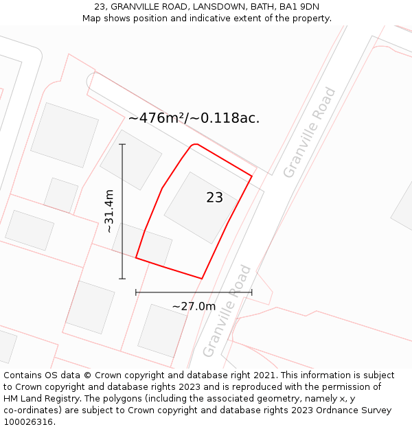 23, GRANVILLE ROAD, LANSDOWN, BATH, BA1 9DN: Plot and title map