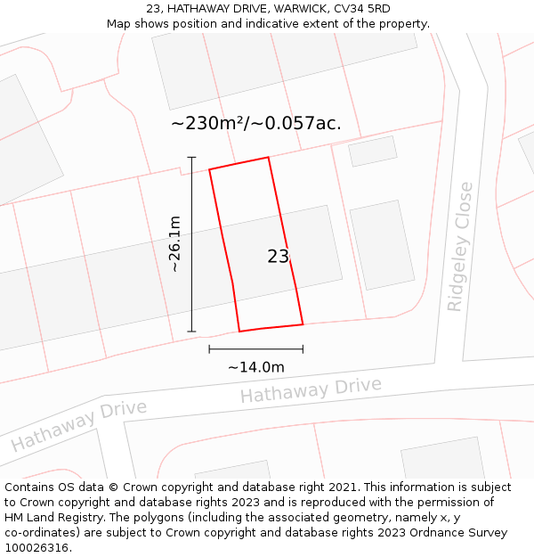 23, HATHAWAY DRIVE, WARWICK, CV34 5RD: Plot and title map