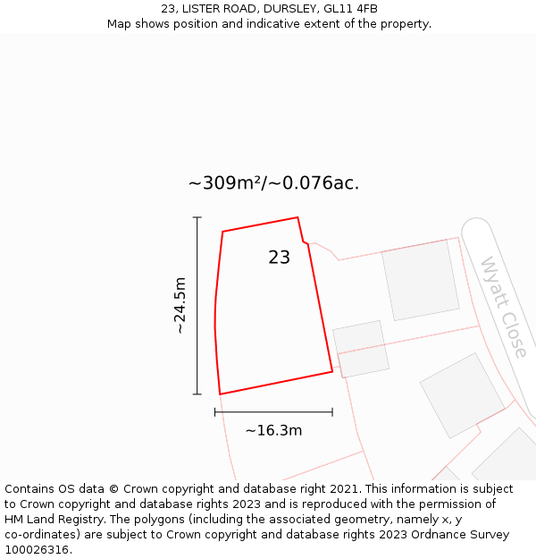 23, LISTER ROAD, DURSLEY, GL11 4FB: Plot and title map