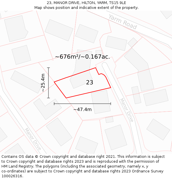 23, MANOR DRIVE, HILTON, YARM, TS15 9LE: Plot and title map