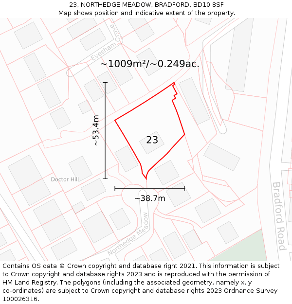 23, NORTHEDGE MEADOW, BRADFORD, BD10 8SF: Plot and title map