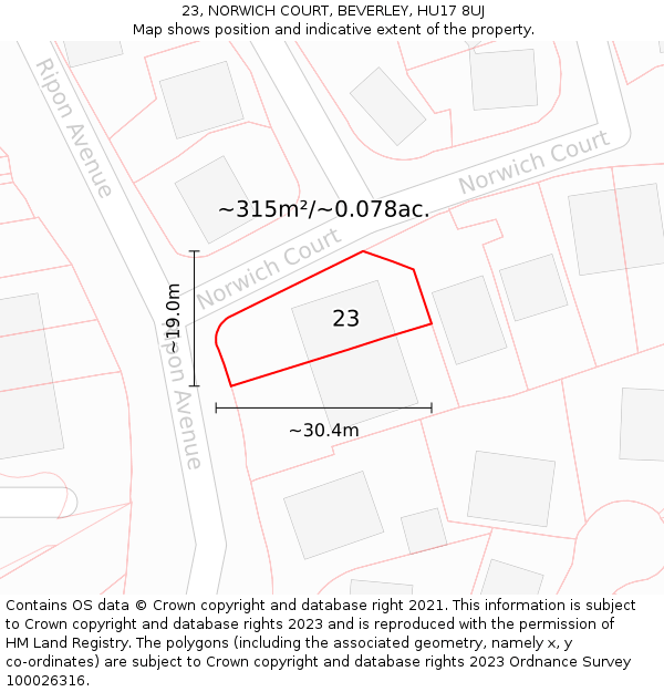 23, NORWICH COURT, BEVERLEY, HU17 8UJ: Plot and title map