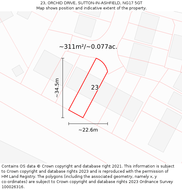 23, ORCHID DRIVE, SUTTON-IN-ASHFIELD, NG17 5GT: Plot and title map