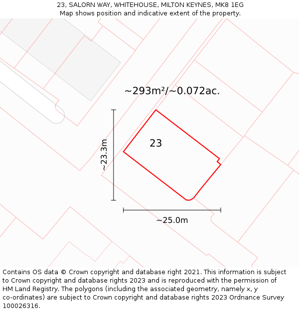 23, SALORN WAY, WHITEHOUSE, MILTON KEYNES, MK8 1EG: Plot and title map