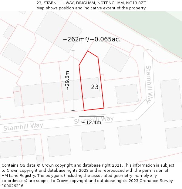 23, STARNHILL WAY, BINGHAM, NOTTINGHAM, NG13 8ZT: Plot and title map