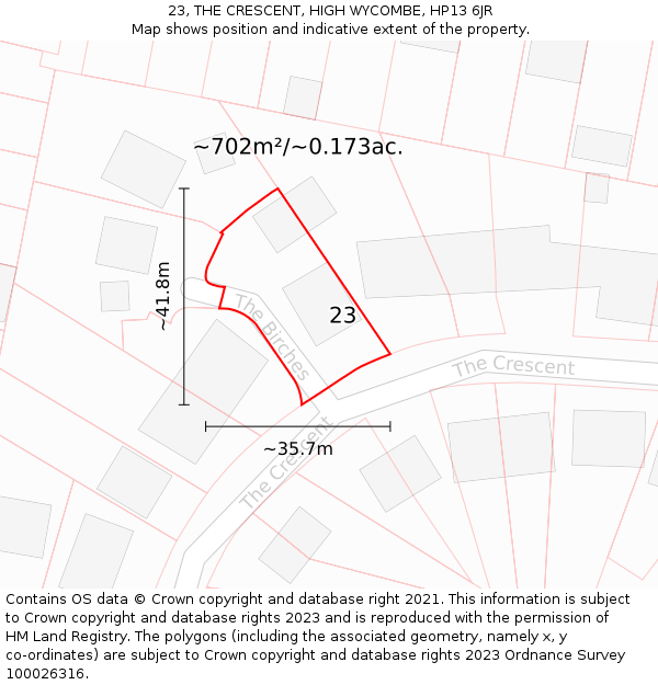 23, THE CRESCENT, HIGH WYCOMBE, HP13 6JR: Plot and title map