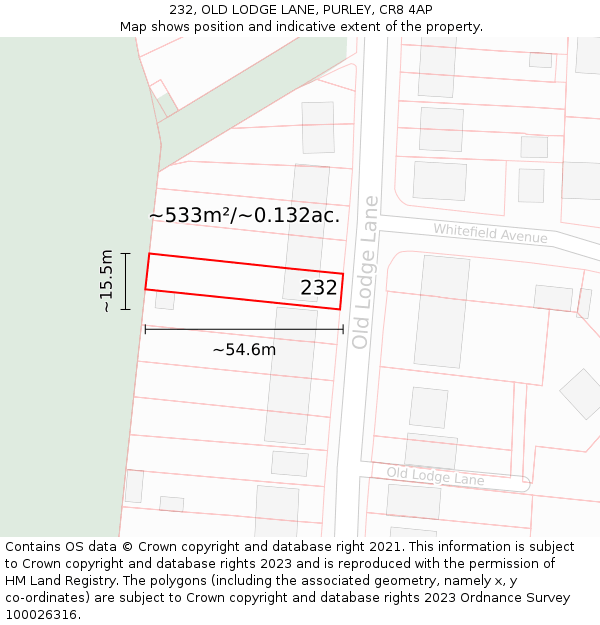 232, OLD LODGE LANE, PURLEY, CR8 4AP: Plot and title map