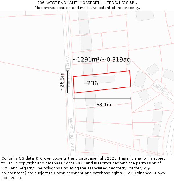 236, WEST END LANE, HORSFORTH, LEEDS, LS18 5RU: Plot and title map