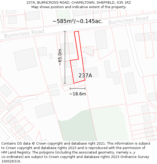 237A, BURNCROSS ROAD, CHAPELTOWN, SHEFFIELD, S35 1RZ: Plot and title map