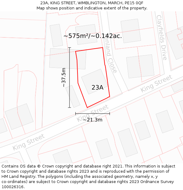 23A, KING STREET, WIMBLINGTON, MARCH, PE15 0QF: Plot and title map