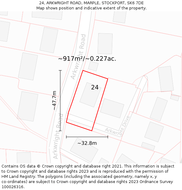 24, ARKWRIGHT ROAD, MARPLE, STOCKPORT, SK6 7DE: Plot and title map