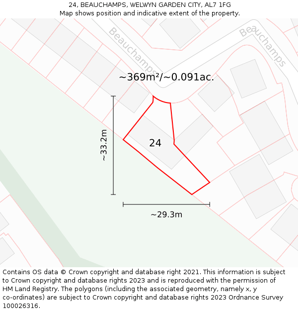 24, BEAUCHAMPS, WELWYN GARDEN CITY, AL7 1FG: Plot and title map