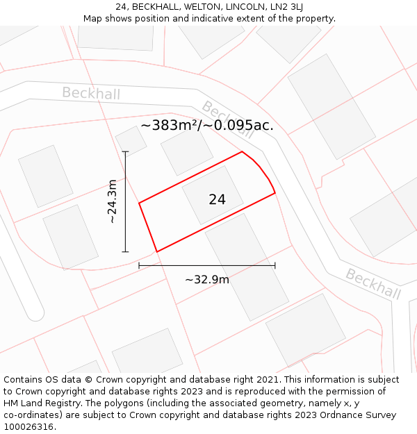 24, BECKHALL, WELTON, LINCOLN, LN2 3LJ: Plot and title map