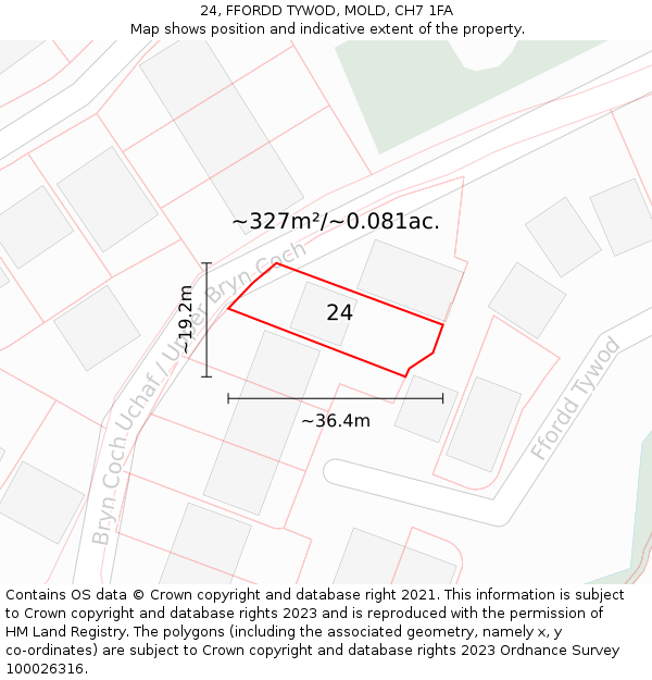 24, FFORDD TYWOD, MOLD, CH7 1FA: Plot and title map