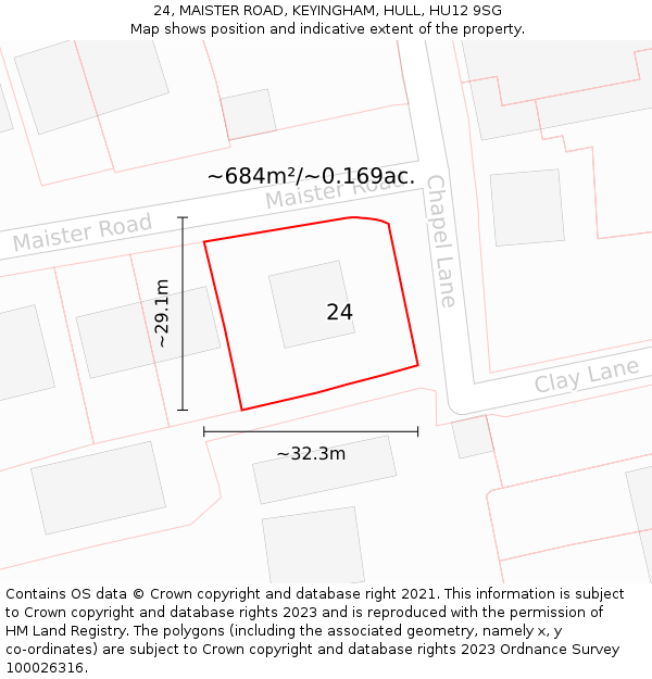 24, MAISTER ROAD, KEYINGHAM, HULL, HU12 9SG: Plot and title map