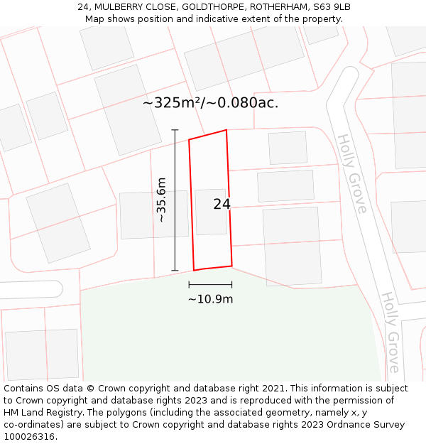 24, MULBERRY CLOSE, GOLDTHORPE, ROTHERHAM, S63 9LB: Plot and title map