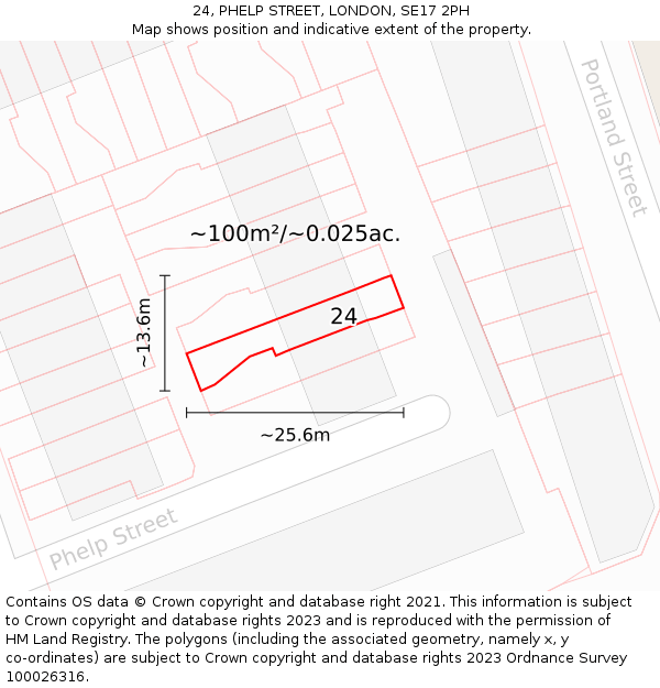 24, PHELP STREET, LONDON, SE17 2PH: Plot and title map