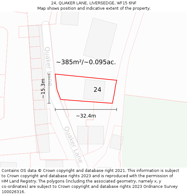 24, QUAKER LANE, LIVERSEDGE, WF15 6NF: Plot and title map