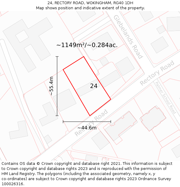 24, RECTORY ROAD, WOKINGHAM, RG40 1DH: Plot and title map