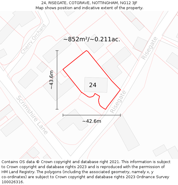 24, RISEGATE, COTGRAVE, NOTTINGHAM, NG12 3JF: Plot and title map