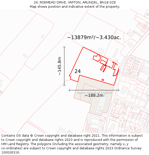 24, ROEMEAD DRIVE, YAPTON, ARUNDEL, BN18 0ZE: Plot and title map