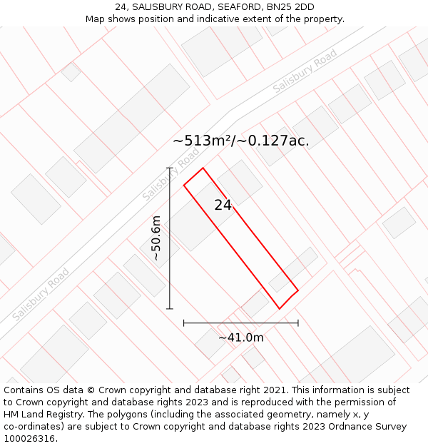 24, SALISBURY ROAD, SEAFORD, BN25 2DD: Plot and title map