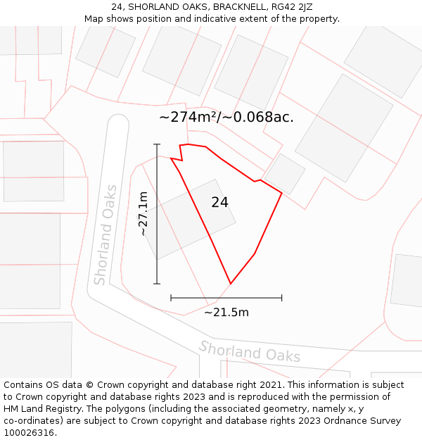 24, SHORLAND OAKS, BRACKNELL, RG42 2JZ: Plot and title map