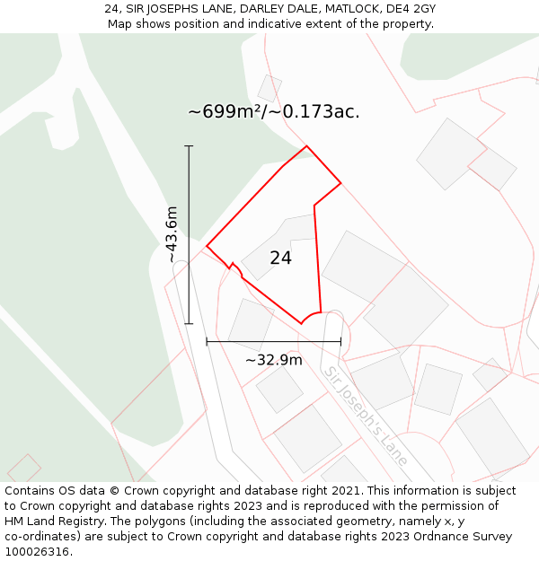 24, SIR JOSEPHS LANE, DARLEY DALE, MATLOCK, DE4 2GY: Plot and title map