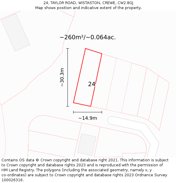 24, TAYLOR ROAD, WISTASTON, CREWE, CW2 8GJ: Plot and title map