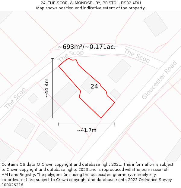 24, THE SCOP, ALMONDSBURY, BRISTOL, BS32 4DU: Plot and title map