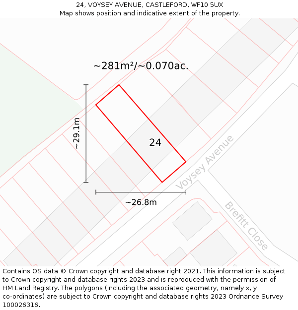 24, VOYSEY AVENUE, CASTLEFORD, WF10 5UX: Plot and title map