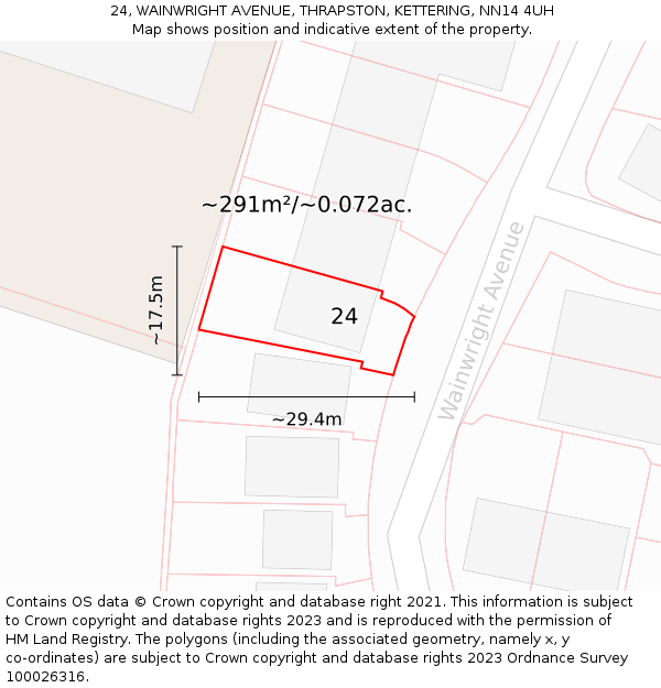 24, WAINWRIGHT AVENUE, THRAPSTON, KETTERING, NN14 4UH: Plot and title map