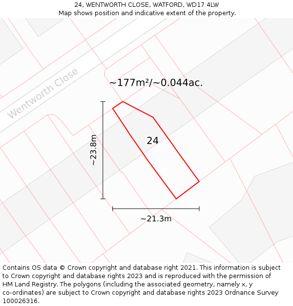 24, WENTWORTH CLOSE, WATFORD, WD17 4LW: Plot and title map