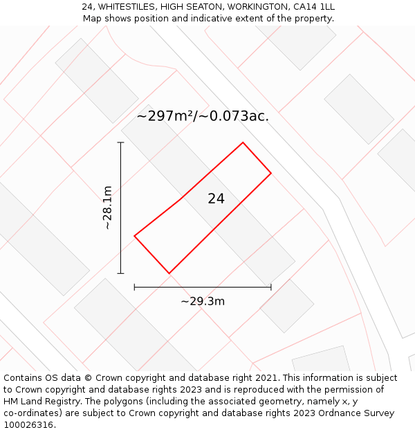 24, WHITESTILES, HIGH SEATON, WORKINGTON, CA14 1LL: Plot and title map