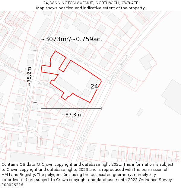 24, WINNINGTON AVENUE, NORTHWICH, CW8 4EE: Plot and title map