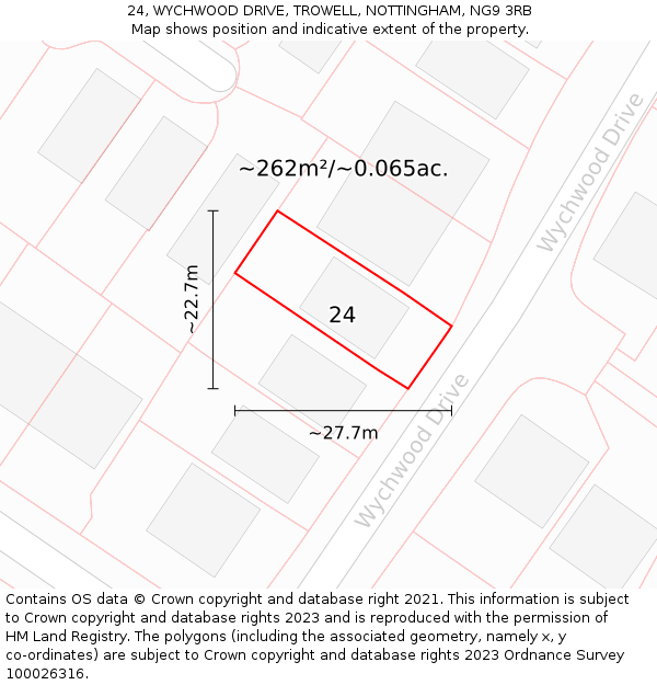 24, WYCHWOOD DRIVE, TROWELL, NOTTINGHAM, NG9 3RB: Plot and title map