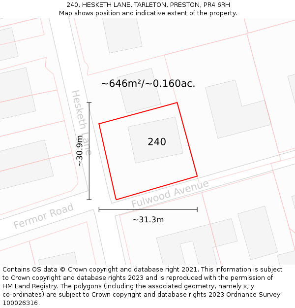 240, HESKETH LANE, TARLETON, PRESTON, PR4 6RH: Plot and title map