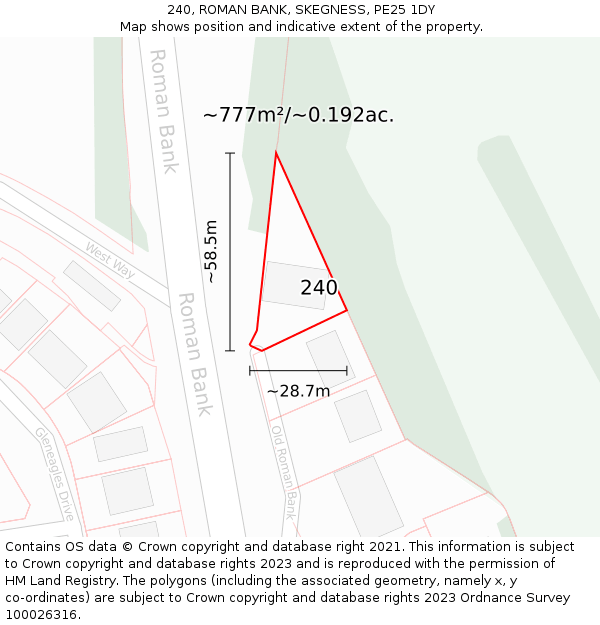 240, ROMAN BANK, SKEGNESS, PE25 1DY: Plot and title map