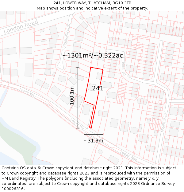 241, LOWER WAY, THATCHAM, RG19 3TP: Plot and title map