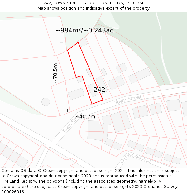 242, TOWN STREET, MIDDLETON, LEEDS, LS10 3SF: Plot and title map