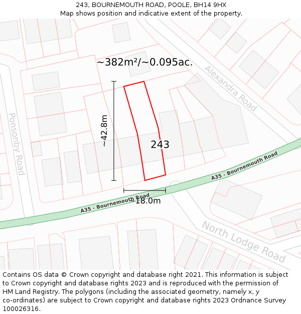 243, BOURNEMOUTH ROAD, POOLE, BH14 9HX: Plot and title map