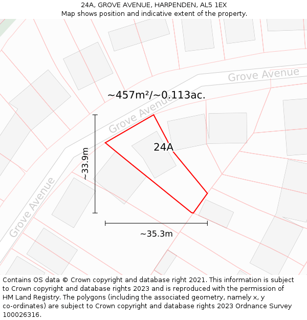 24A, GROVE AVENUE, HARPENDEN, AL5 1EX: Plot and title map