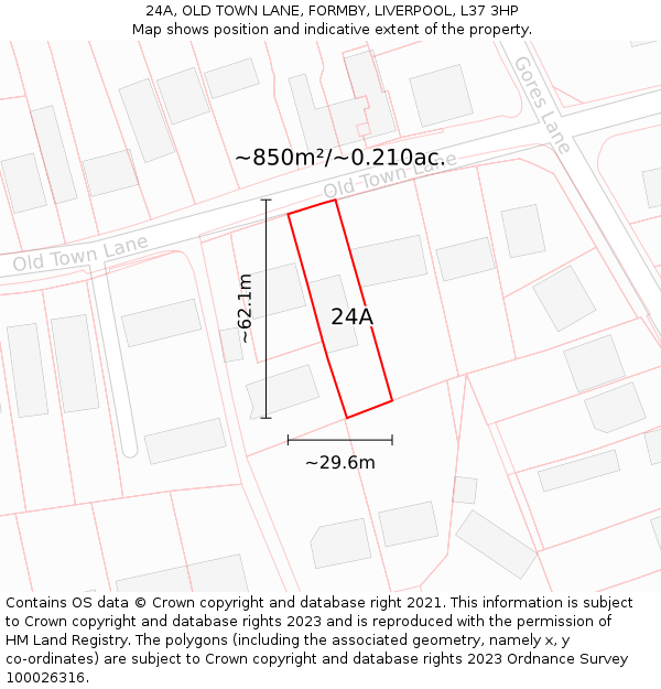 24A, OLD TOWN LANE, FORMBY, LIVERPOOL, L37 3HP: Plot and title map