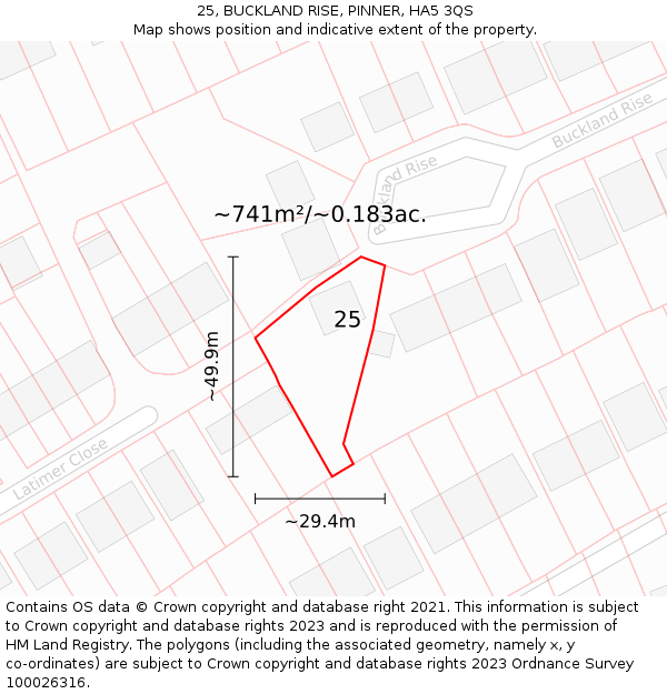 25, BUCKLAND RISE, PINNER, HA5 3QS: Plot and title map