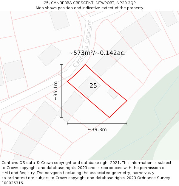 25, CANBERRA CRESCENT, NEWPORT, NP20 3QP: Plot and title map