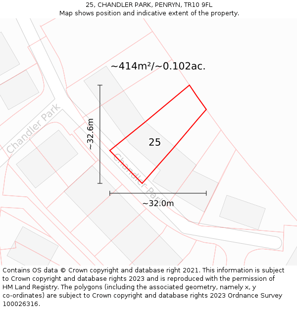 25, CHANDLER PARK, PENRYN, TR10 9FL: Plot and title map