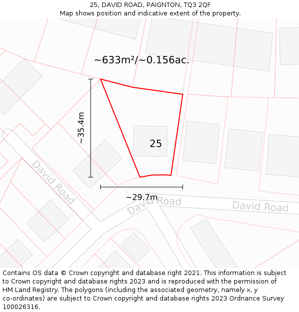 25, DAVID ROAD, PAIGNTON, TQ3 2QF: Plot and title map