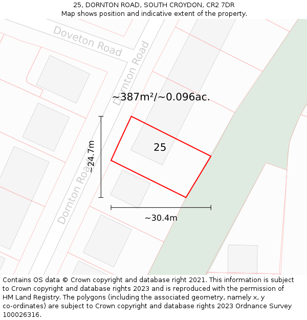 25, DORNTON ROAD, SOUTH CROYDON, CR2 7DR: Plot and title map