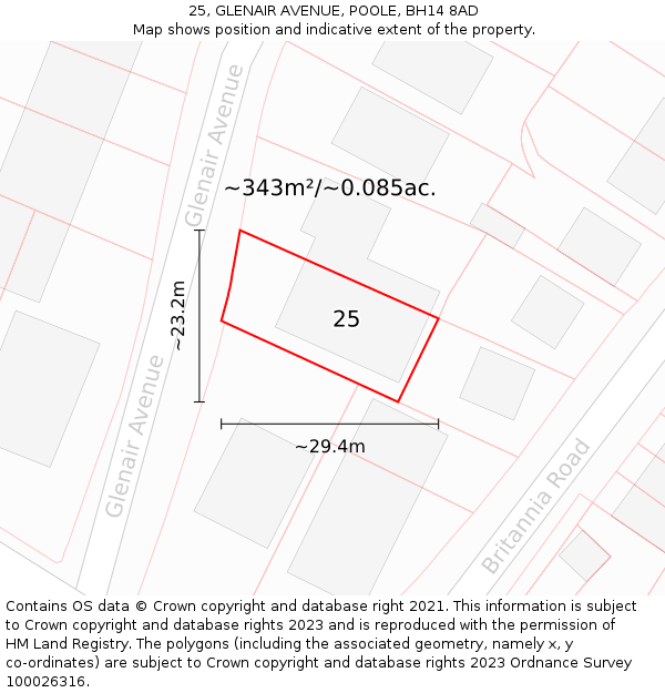 25, GLENAIR AVENUE, POOLE, BH14 8AD: Plot and title map